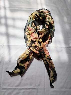 Vintage Ralph Lauren 100% Silk Sheer Floral Chiffon Scarf - Made in Japan